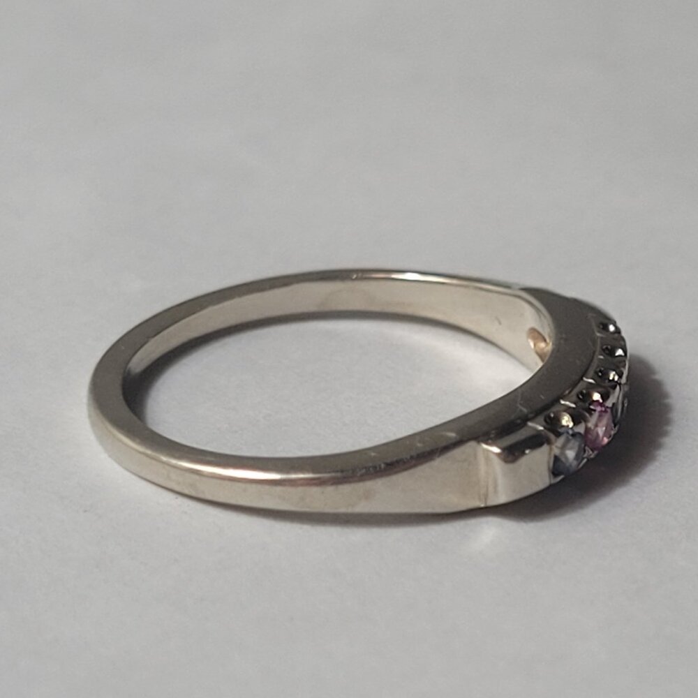 14k Topaz Wedding Band White Gold 5 Stone MultiColor Anniversary or Mothers Ring - Picture 11 of 14